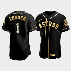Men's Houston Astros Carlos Correa #1 Black Golden Edition Authentic Jersey