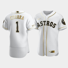 Men's Houston Astros #1 Carlos Correa White Golden Edition Authentic Jersey