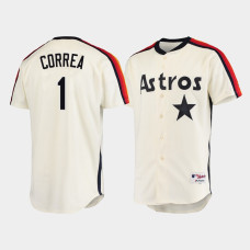 Houston Astros #1 Carlos Correa Oilers vs. Astros Cooperstown Collection Cream Jersey Men's