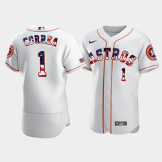 Men's Houston Astros #1 Carlos Correa White 4th of July 2020 Stars & Stripes Jersey