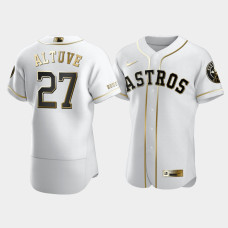Men's Houston Astros #27 Jose Altuve White Golden Edition Authentic Jersey