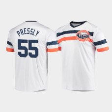 Men's Houston Astros Ryan Pressly #55 White Cooperstown Collection V-Neck Jersey