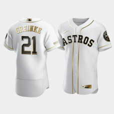 Men's Houston Astros #21 Zack Greinke White Golden Edition Authentic Jersey