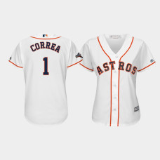 Women's Houston Astros #1 Carlos Correa 2019 Postseason White Official Cool Base Jersey