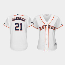 Women's Houston Astros #21 Zack Greinke 2019 Postseason White Official Cool Base Jersey