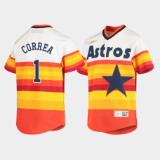 Youth Houston Astros #1 Carlos Correa Cooperstown Collection Home Nike White Orange Jersey