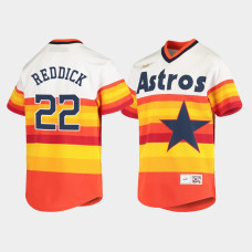 Youth Houston Astros #22 Josh Reddick Cooperstown Collection Home Nike White Orange Jersey